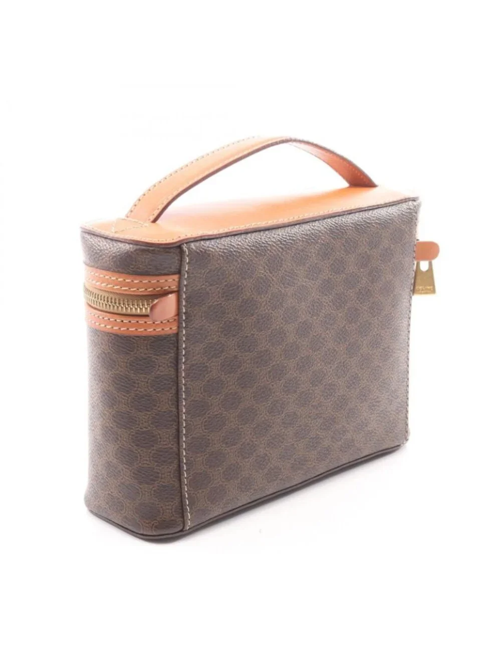 Celine Handbag Macadam Brown Canvas Leather Vanity Bag